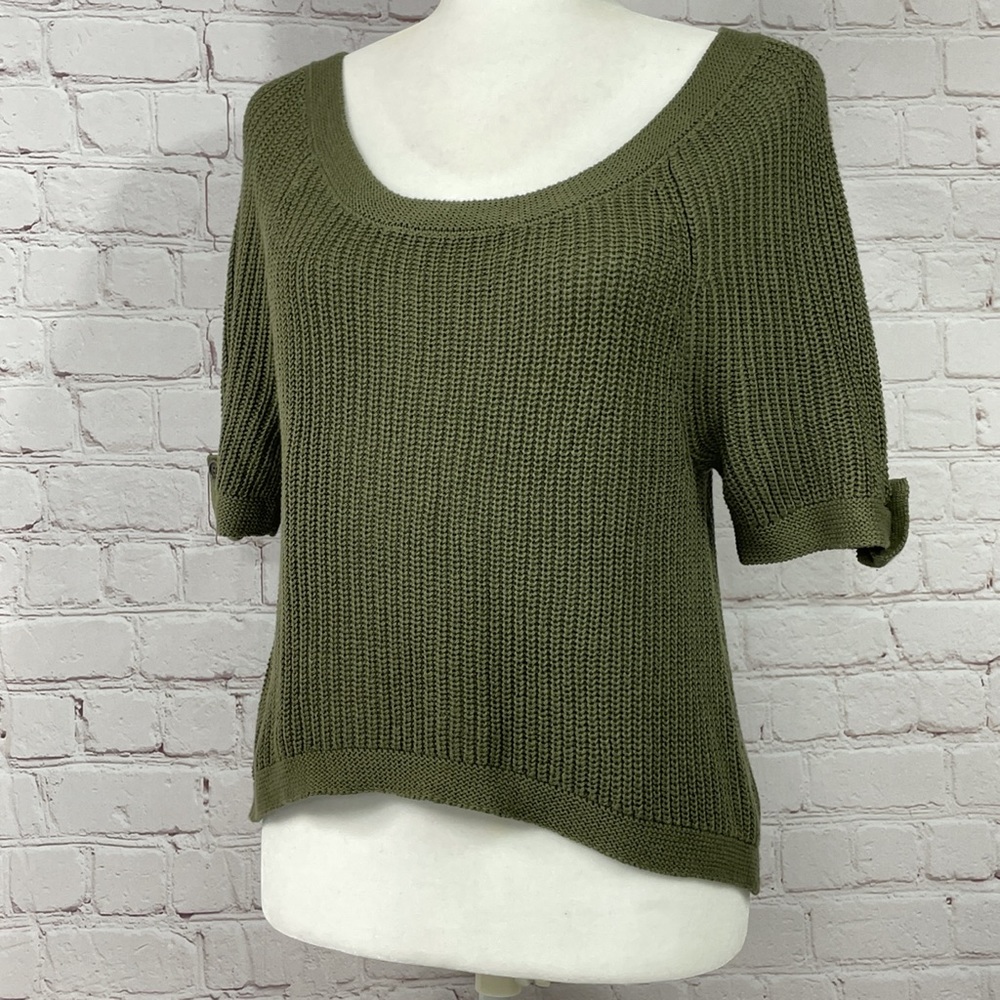 NWT Mudd Green Cable Knit Crop Boho Sweater S